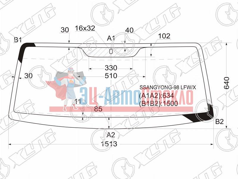 Стекло лобовое SSANGYONG KORANDO 96-06 /TAGER (ТАГАЗ) 08-12