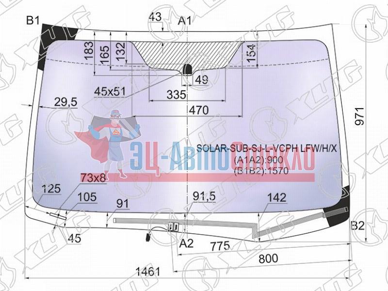 Стекло лобовое атермальное с обогревом щеток SUBARU FORESTER FM5 SUV 12-18 (Solar-X защита от ультра
