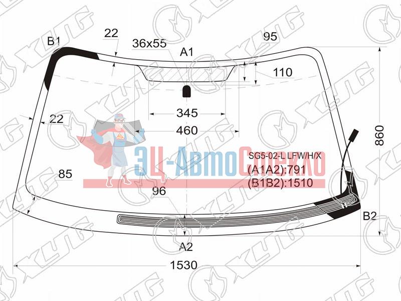 Стекло лобовое с обогревом щеток SUBARU FORESTER 02-08