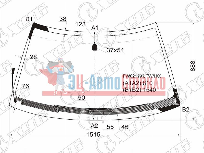 Стекло лобовое с обогревом щеток SUBARU FORESTER 97-02