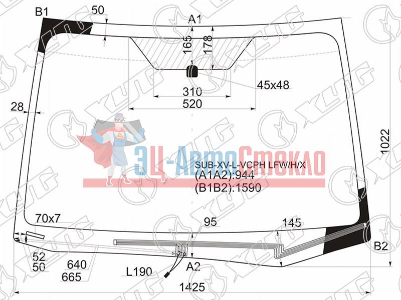 Стекло лобовое с обогревом щеток SUBARU XV 11-17 /SUBARU IMPREZA 4 /5D 11-16