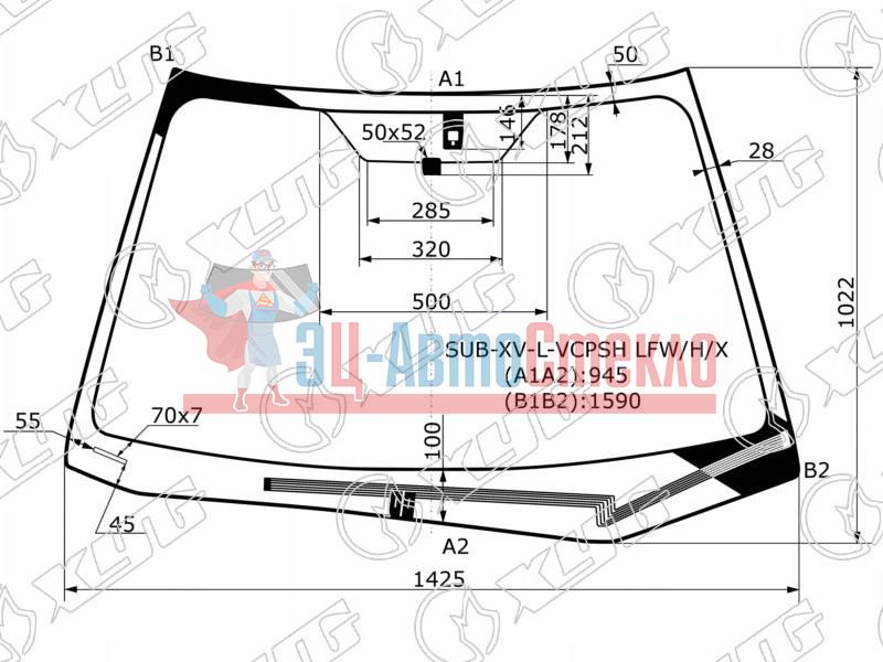 Стекло лобовое с обогревом щеток + дд SUBARU XV 11-17 /SUBARU IMPREZA 4 /5D 11-16
