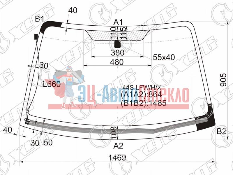 Стекло лобовое с обогревом щеток SUBARU IMPREZA 4D 00-07