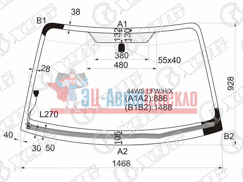 Стекло лобовое с обогревом щеток SUBARU IMPREZA 5D WGN 00-07