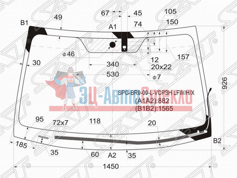 Стекло лобовое с обогревом щеток + дд SUBARU LEGACY /OUTBACK 4 /5D 09-14