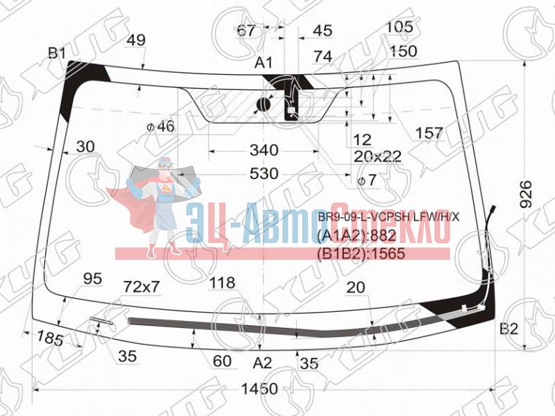 Стекло лобовое с обогревом щеток + дд SUBARU LEGACY /OUTBACK 4 /5D 09-14