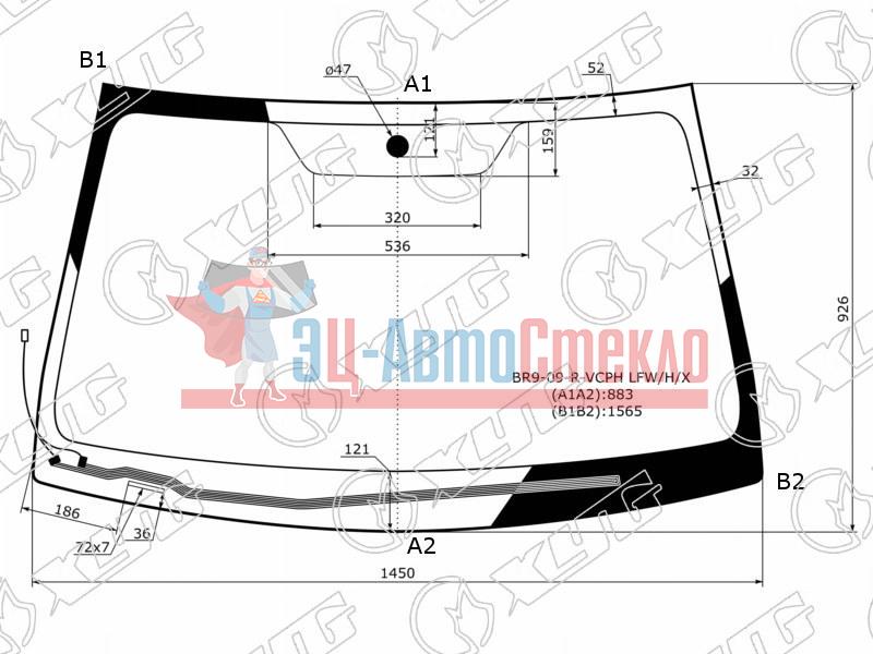 Стекло лобовое с обогревом щеток SUBARU LEGACY /OUTBACK 4 /5D RHD 09-14