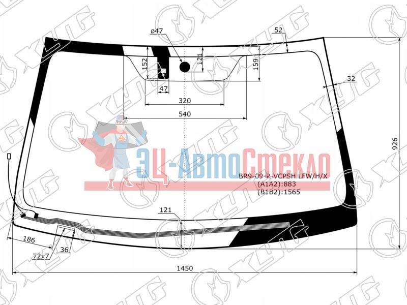 Стекло лобовое с обогревом щеток + дд SUBARU LEGACY /OUTBACK 4 /5D RHD 09-14