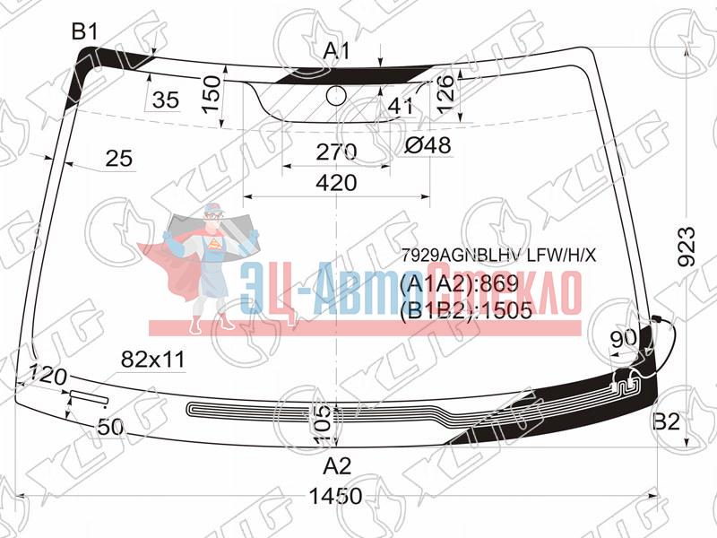 Стекло лобовое с обогревом щеток SUBARU LEGACY /OUTBACK 4 /5D 03-09