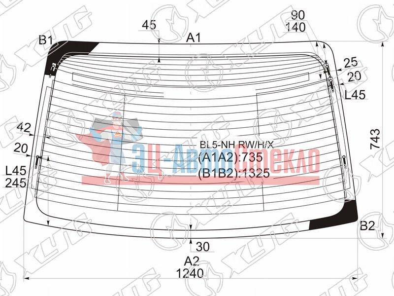 Стекло заднее с обогревом (без отв.) SUBARU LEGACY 4D 03-09