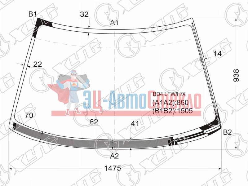 Стекло лобовое с обогревом щеток SUBARU LEGACY 4 /5D 93-98